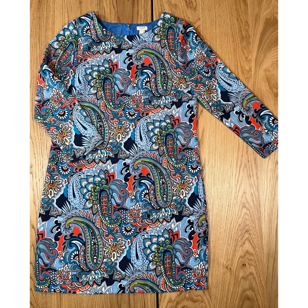 J.Crew Jules Moonglow Gallery Shift Dress Women 6 Blue Paisley Mod Boho Mini
